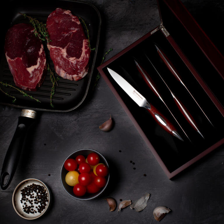 4pc Classic Series Steak/Dining Knife Set In 2 Layer Wood Box