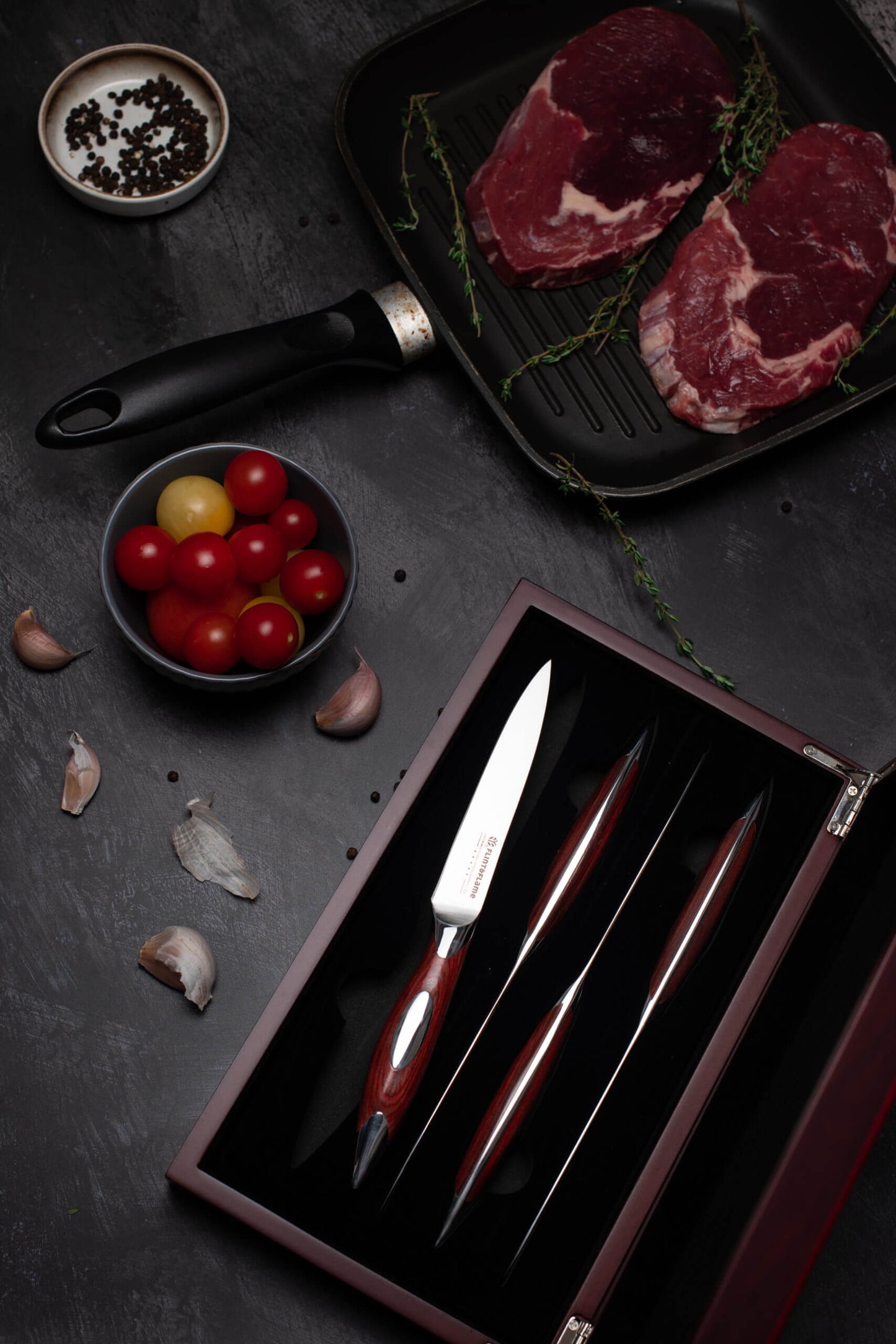 4pc Classic Series Steak/Dining Knife Set In 2 Layer Wood Box