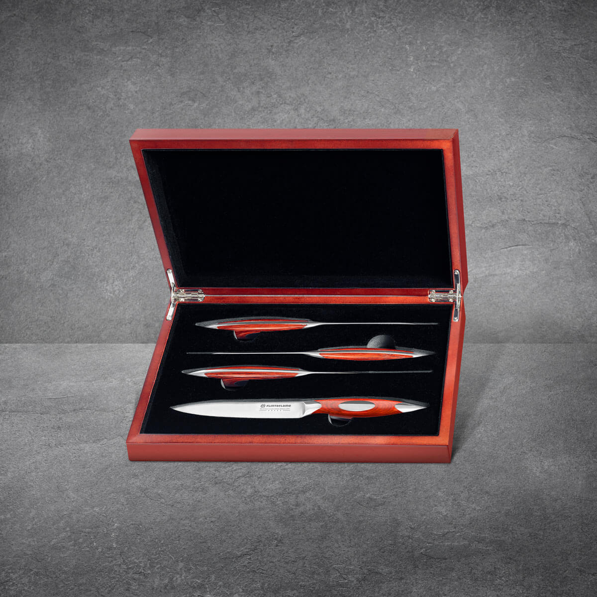 4pc Classic Series Steak/Dining Knife Set In 2 Layer Wood Box