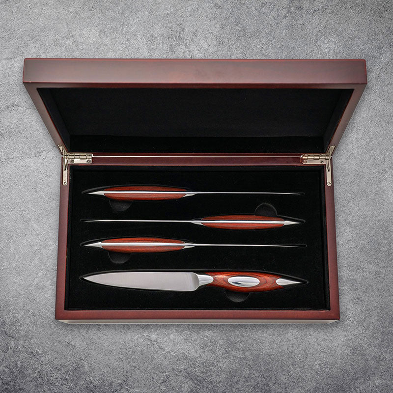 4pc Classic Series Steak/Dining Knife Set In 2 Layer Wood Box
